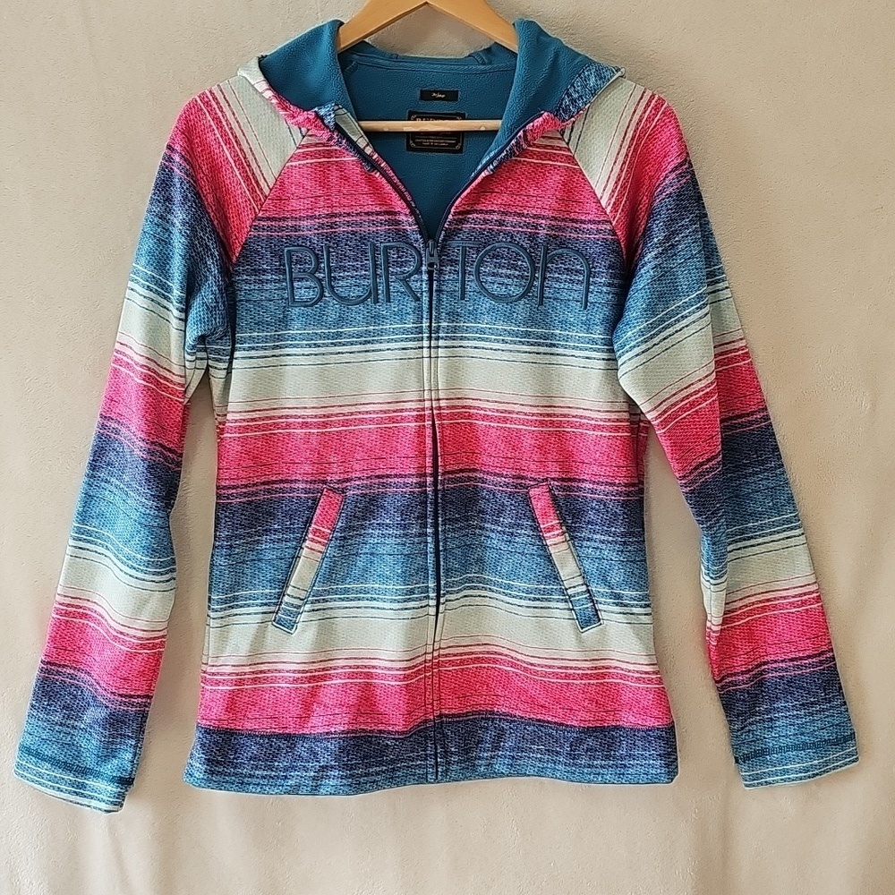 Burtons Womens L Durable Goods Zip Up Hoodie  Embroidered Spell Out Striped‎